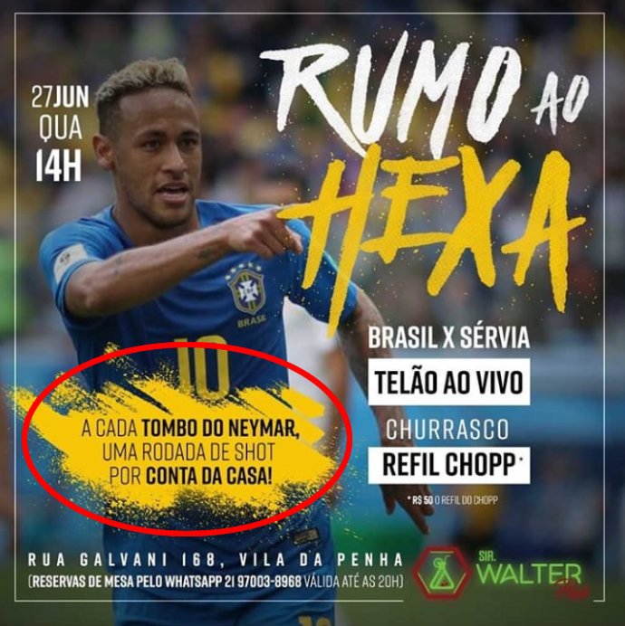 Bar de Brasil regalará copas por caídas de Neymar